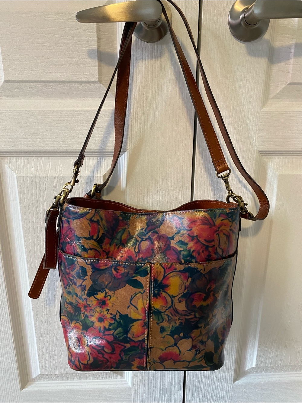 Patricia Nash Floral Leather Crossbody Bucket Bag Multicolor Italian Inspiredh